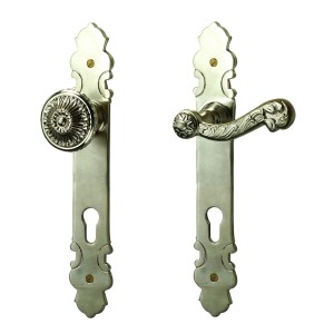 Ferrure de porte d'entrée en laiton nickelé, brossé mat en argent mat Art Nouveau